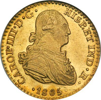 Аверс монеты - 1 эскудо 1805 года Mo TH - цена золотой монеты - Мексика, Карл IV
