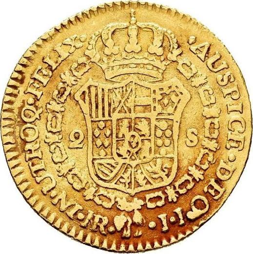 Реверс монеты - 2 эскудо 1787 года NR JJ - цена золотой монеты - Колумбия, Карл III