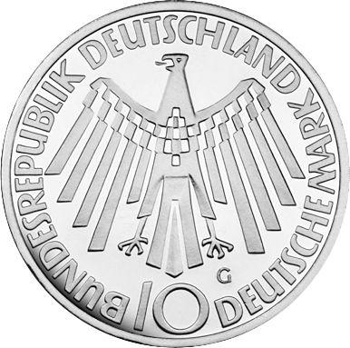 Реверс монеты - 10 марок 1972 года G "XX летние Олимпийские игры" - цена серебряной монеты - Германия, ФРГ
