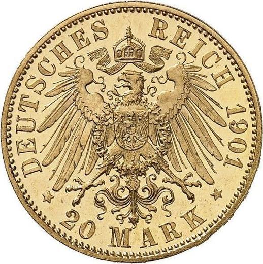 Rewers monety - 20 marek 1901 A "Meklemburgii-Schwerin" - cena złotej monety - Niemcy, Cesarstwo Niemieckie