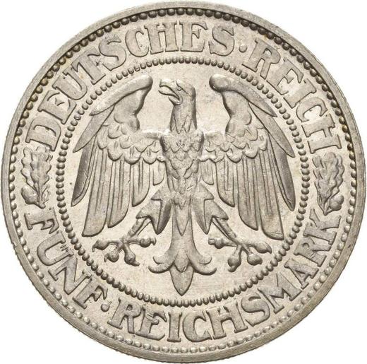 Anverso 5 Reichsmarks 1931 G "Roble" - valor de la moneda de plata - Alemania, República de Weimar