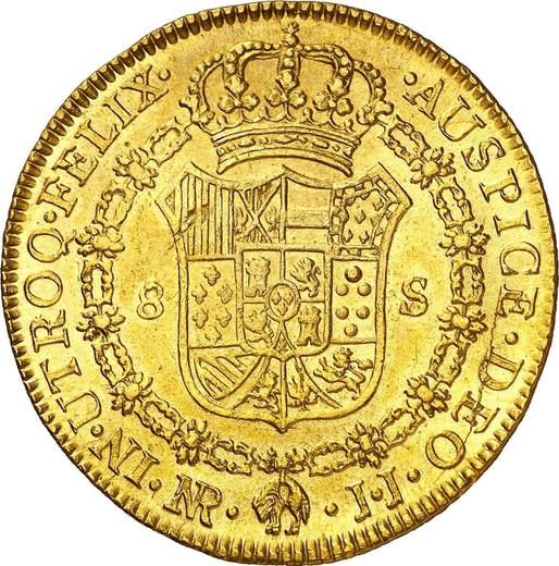 Реверс монеты - 8 эскудо 1781 года NR JJ - цена золотой монеты - Колумбия, Карл III