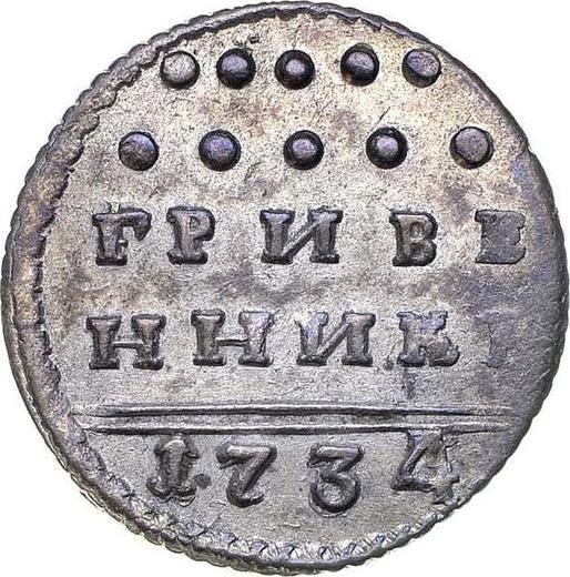 Reverso Grivennik (10 kopeks) 1734 - valor de la moneda de plata - Rusia, Anna Ioánnovna