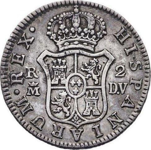 Reverso 2 reales 1785 M DV - valor de la moneda de plata - España, Carlos III
