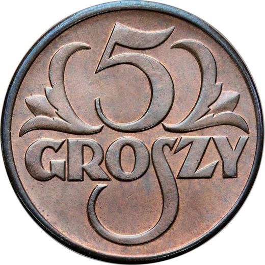 Реверс монеты - 5 грошей 1939 года WJ - цена  монеты - Польша, II Республика