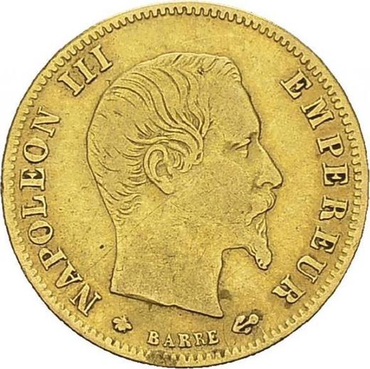 Anverso 5 francos 1858 BB "Tipo 1855-1860" Estrasburgo - valor de la moneda de oro - Francia, Napoleón III Bonaparte