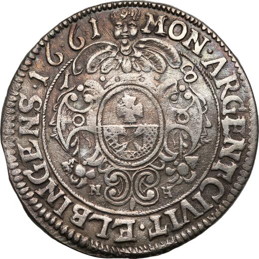 Reverso Ort (18 groszy) 1661 NH "Elbląg" - valor de la moneda de plata - Polonia, Juan II Casimiro