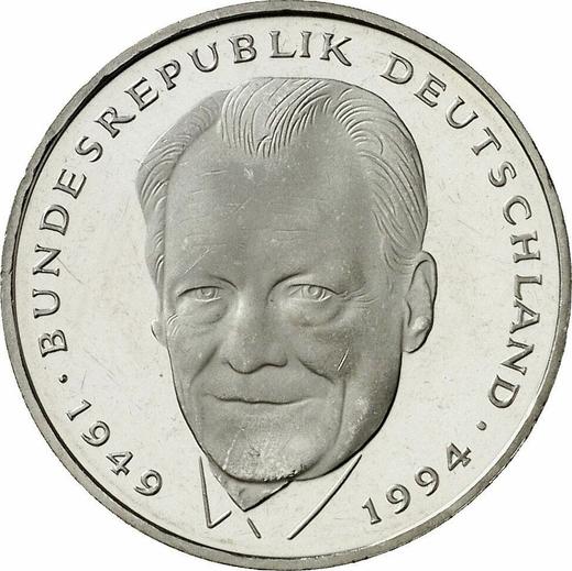 Аверс монеты - 2 марки 1998 года J "Вилли Брандт" - цена  монеты - Германия, ФРГ