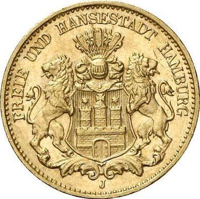 Аверс монеты - 10 марок 1908 года J "Гамбург" - цена золотой монеты - Германия, Германская Империя