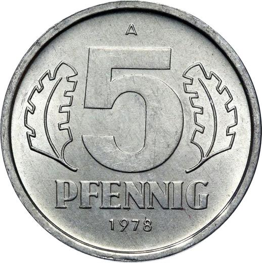 Аверс монеты - 5 пфеннигов 1978 года A - цена  монеты - Германия, ГДР