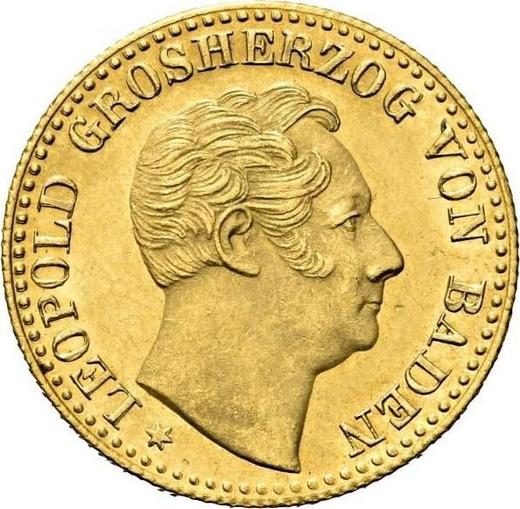 Awers monety - Dukat 1852 - cena złotej monety - Badenia, Leopold