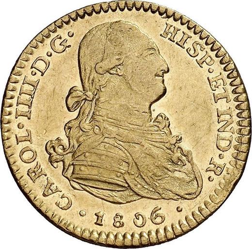 Awers monety - 2 escudo 1806 Mo TH - cena złotej monety - Meksyk, Karol IV