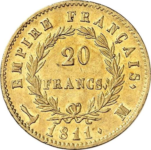 Rewers monety - 20 franków 1811 M "Typ 1809-1815" Tuluza - cena złotej monety - Francja, Napoleon I