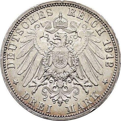 Реверс монеты - 3 марки 1912 года F "Вюртемберг" - цена серебряной монеты - Германия, Германская Империя