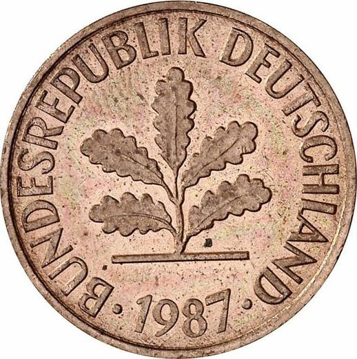 Реверс монеты - 2 пфеннига 1987 года F - цена  монеты - Германия, ФРГ