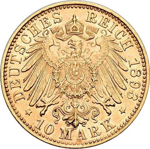 Rewers monety - 10 marek 1893 D "Bawaria" - cena złotej monety - Niemcy, Cesarstwo Niemieckie