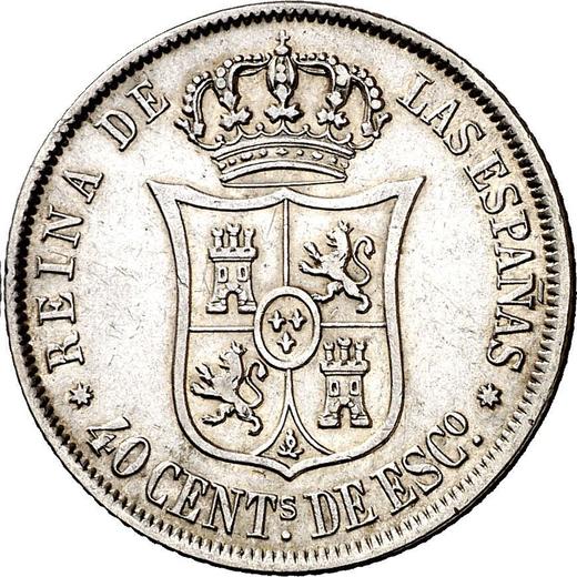 Реверс монеты - 40 сентимо эскудо 1866 года Семиконечные звёзды - цена серебряной монеты - Испания, Изабелла II