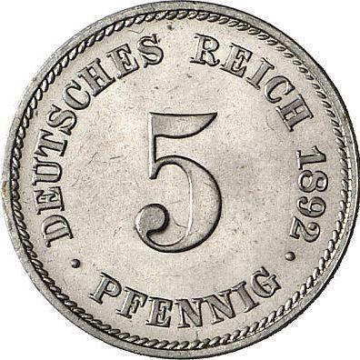 Аверс монеты - 5 пфеннигов 1892 года E "Тип 1890-1915" - цена  монеты - Германия, Германская Империя