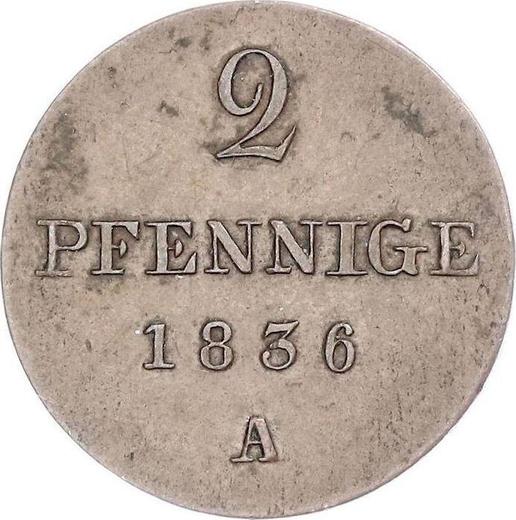 Реверс монеты - 2 пфеннига 1836 года A - цена  монеты - Ганновер, Вильгельм IV