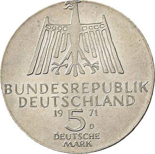 Реверс монеты - 5 марок 1971 года D "Альбрехт Дюрер" Никель - цена  монеты - Германия, ФРГ