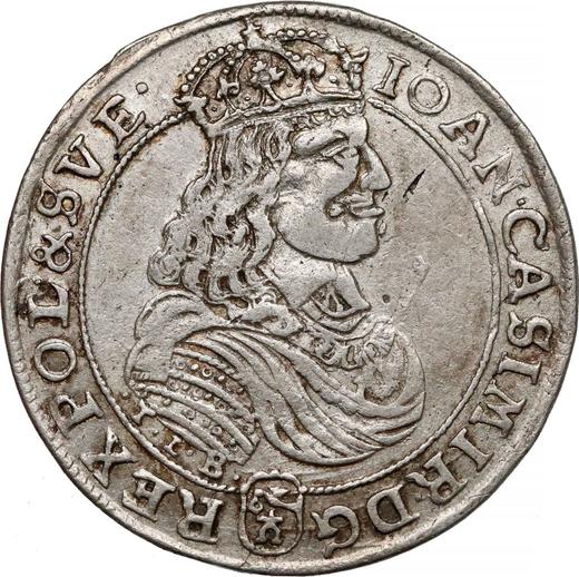 Аверс монеты - Орт (18 грошей) 1667 года TLB "Прямой герб" - цена серебряной монеты - Польша, Ян II Казимир