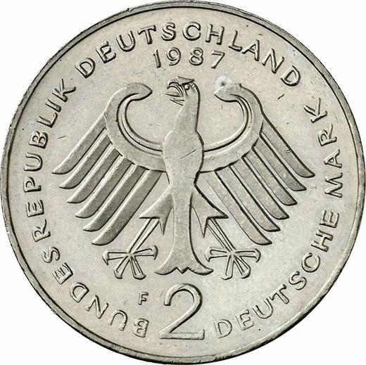 Reverse 2 Mark 1987 F "Konrad Adenauer" -  Coin Value - Germany, FRG