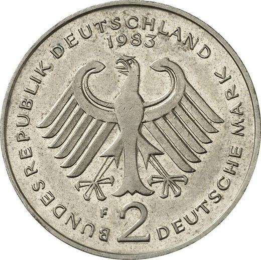 Reverso 2 marcos 1983 F "Theodor Heuss" - valor de la moneda  - Alemania, RFA