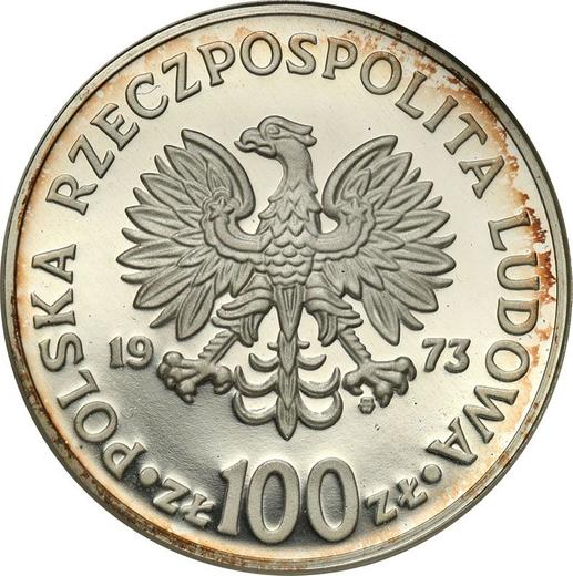 Аверс монеты - Пробные 100 злотых 1973 года MW SW "Николай Коперник" Серебро - цена серебряной монеты - Польша, Народная Республика