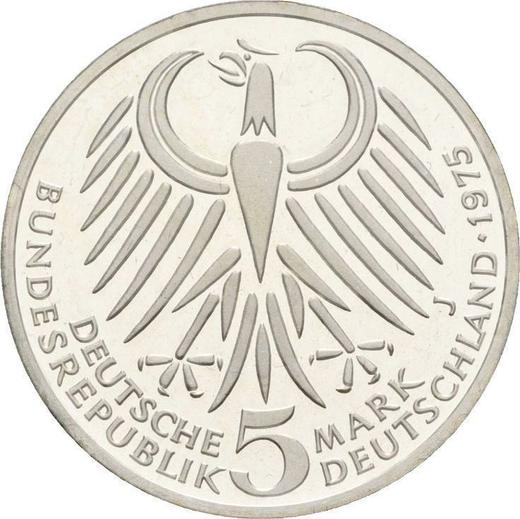 Reverso 5 marcos 1975 J "Friedrich Ebert" - valor de la moneda de plata - Alemania, RFA