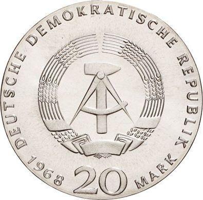 Rewers monety - 20 marek 1968 "Karol Marks" - cena srebrnej monety - Niemcy, NRD
