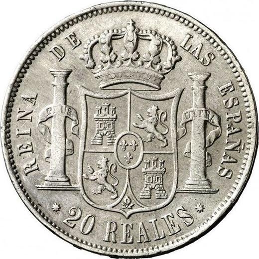 Реверс монеты - 20 реалов 1859 года Восьмиконечные звёзды - цена серебряной монеты - Испания, Изабелла II