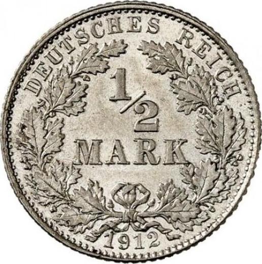 Аверс монеты - 1/2 марки 1912 года D "Тип 1905-1919" - цена серебряной монеты - Германия, Германская Империя