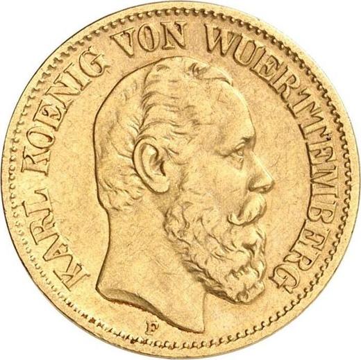 Anverso 10 marcos 1891 F "Würtenberg" - valor de la moneda de oro - Alemania, Imperio alemán