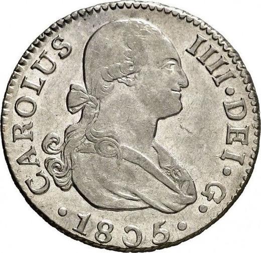 Аверс монеты - 2 реала 1805 года S CN - цена серебряной монеты - Испания, Карл IV