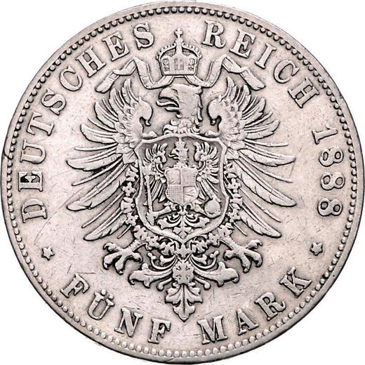 Reverse 5 Mark 1888 G "Baden" Inscription "BΛDEN" - Silver Coin Value - Germany, German Empire