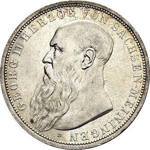 Аверс монеты - 3 марки 1908 года D "Саксен-Мейнинген" - цена серебряной монеты - Германия, Германская Империя