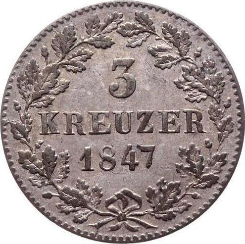 Реверс монеты - 3 крейцера 1847 года - цена серебряной монеты - Вюртемберг, Вильгельм I