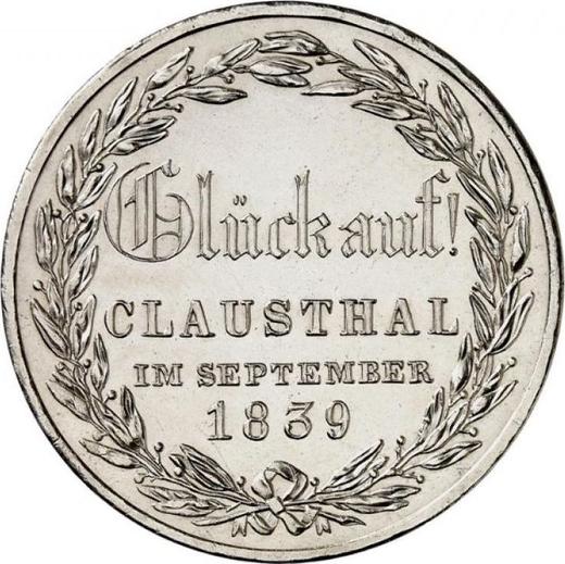 Reverso Tálero 1839 A "Visita del rey a la casa de moneda de Clausthal" - valor de la moneda de plata - Hannover, Ernesto Augusto 