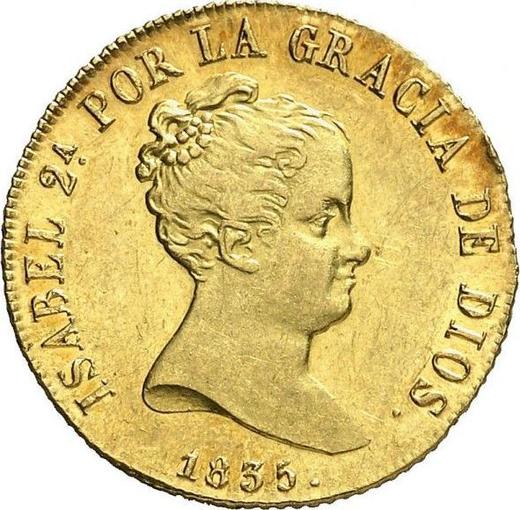 Аверс монеты - 80 реалов 1835 года S DR - цена золотой монеты - Испания, Изабелла II