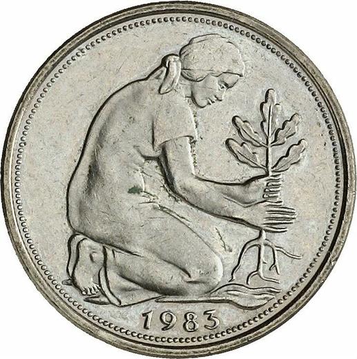 Реверс монеты - 50 пфеннигов 1982 года J - цена  монеты - Германия, ФРГ
