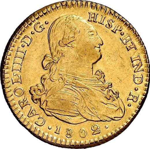 Awers monety - 2 escudo 1802 P JF - cena złotej monety - Kolumbia, Karol IV