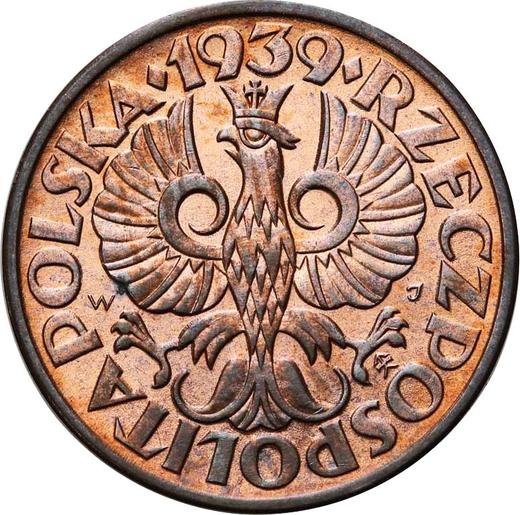 Аверс монеты - 2 гроша 1939 года WJ - цена  монеты - Польша, II Республика