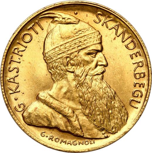 Anverso 20 franga ari 1927 V "Skanderbeg" - valor de la moneda de oro - Albania, Zog I