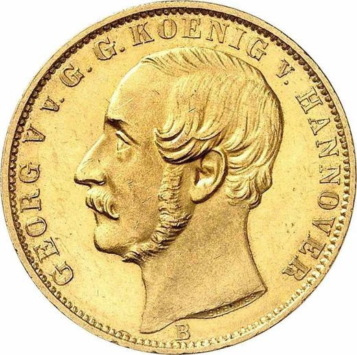Awers monety - 1 krone 1866 B - cena złotej monety - Hanower, Jerzy V