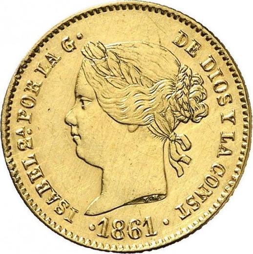 Awers monety - 2 peso 1861 - cena złotej monety - Filipiny, Izabela II