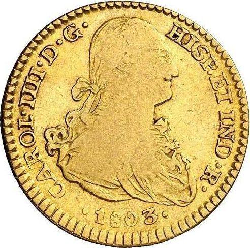 Awers monety - 2 escudo 1803 Mo FT - cena złotej monety - Meksyk, Karol IV
