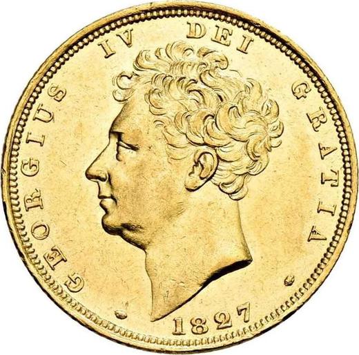 Аверс монеты - Соверен 1827 года - цена золотой монеты - Великобритания, Георг IV