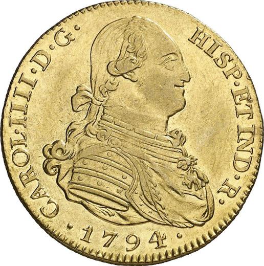 Avers 4 Escudos 1794 M MF - Goldmünze Wert - Spanien, Karl IV