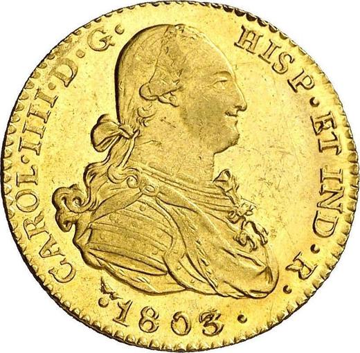 Awers monety - 2 escudo 1803 S CN - cena złotej monety - Hiszpania, Karol IV