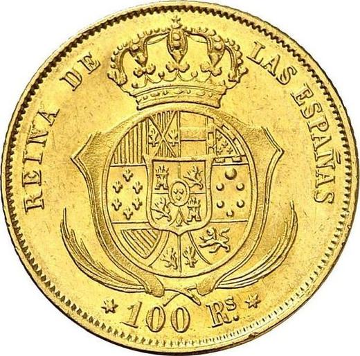 Реверс монеты - 100 реалов 1861 года Шестиконечные звёзды - цена золотой монеты - Испания, Изабелла II